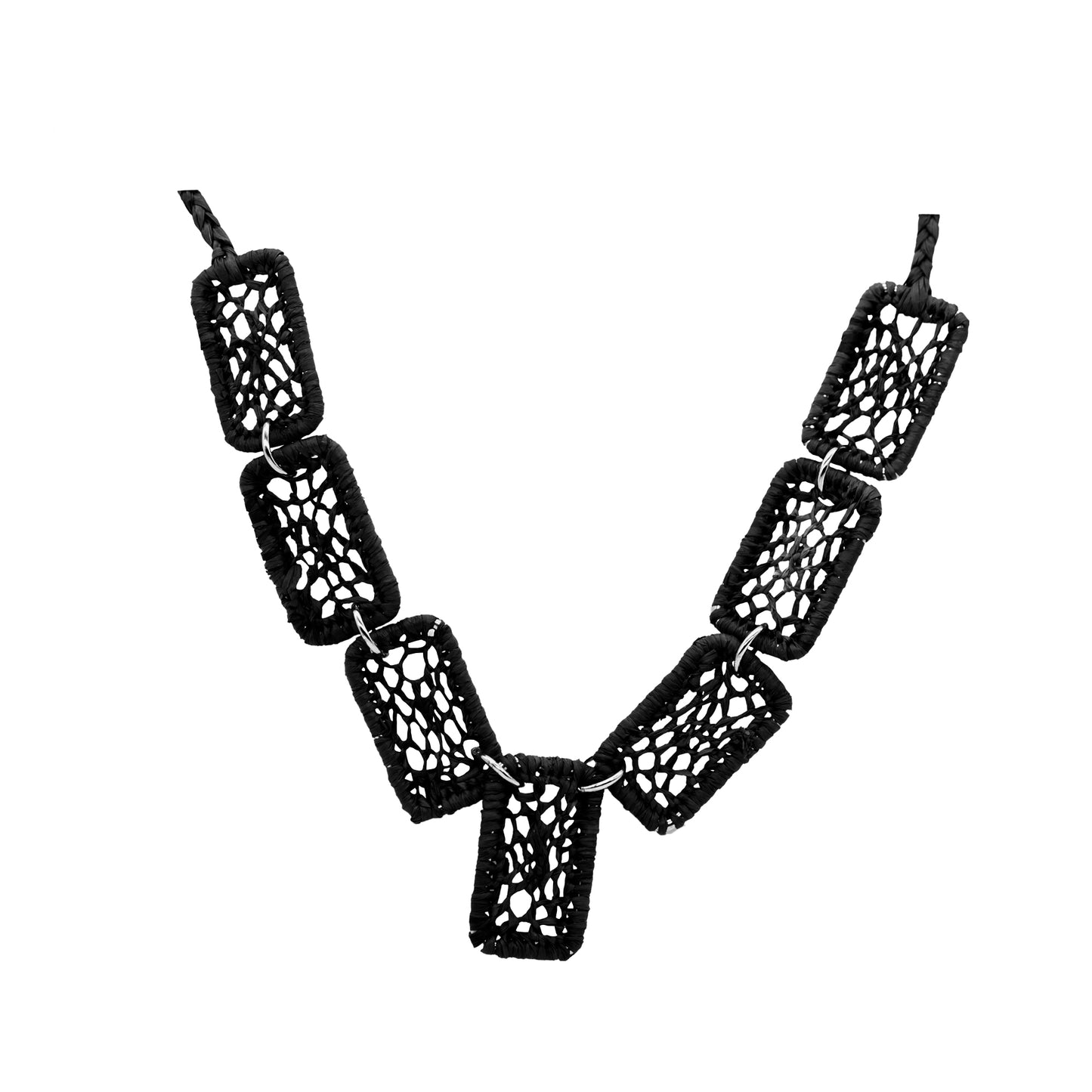 Collier rafia rectangle dentelle PANO