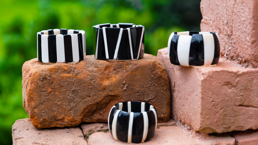 Bracelet os triangulaires alternance blanc large ANA